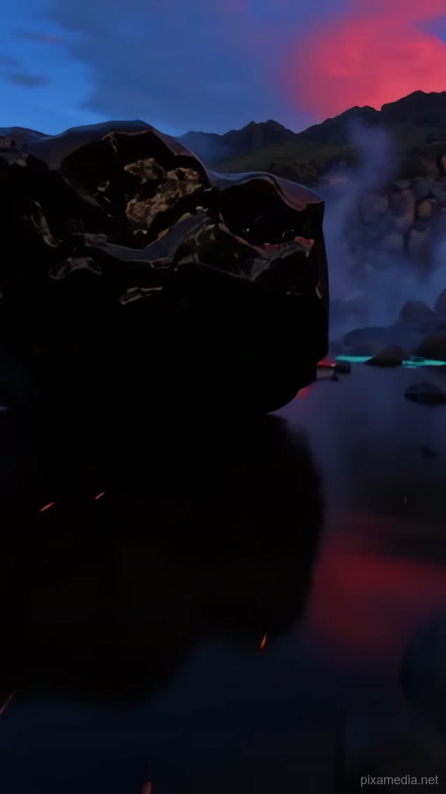 Embers Over Black Lava River - Fire & Water AI stock